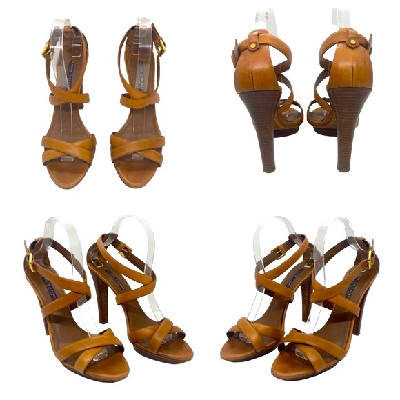 Ralph Lauren Collection Ankle Strap Sandals Made In Italy Size 9.5 Caramel Tan - Picture 3 of 11